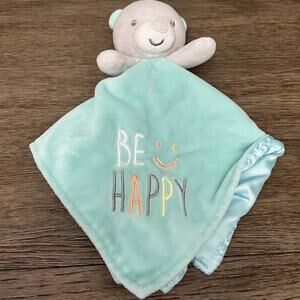 Baby Starters Be‎ Happy Teal& Gray Bear Rattle Lovey
